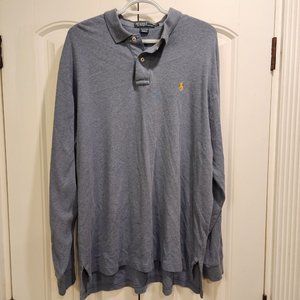 Polo Ralph Lauren Polo Shirt Long Sleeve Blue/Gray  Mens W/Yellow Pony Size XL